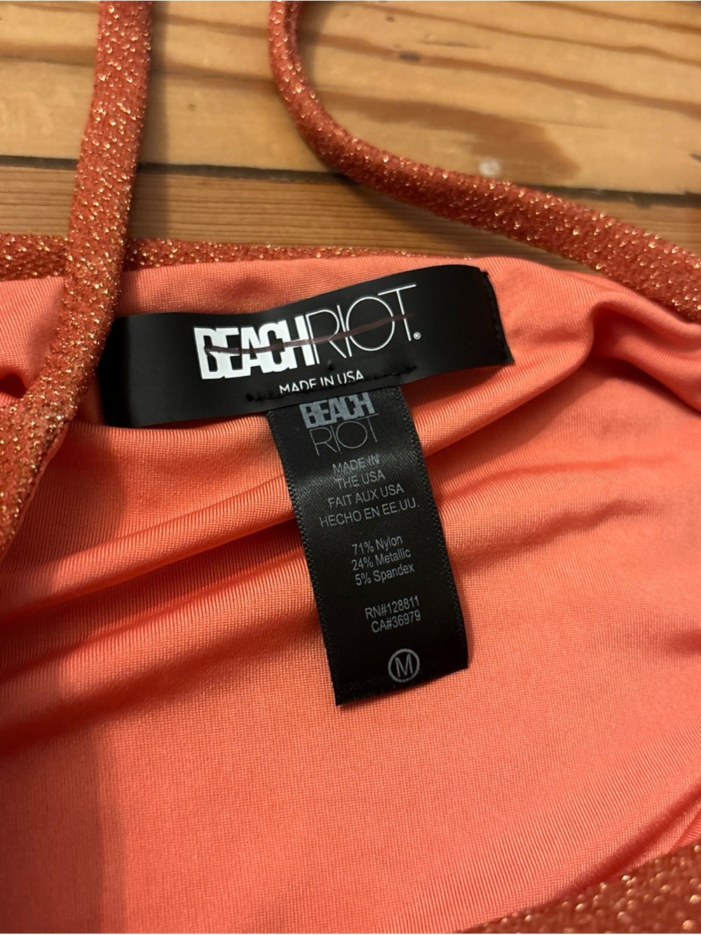 NWOT Beach Riot Aviva Shimmer One-Piece Swimsuit Medium Rust Metallic Cutout - Picture 2 of 3